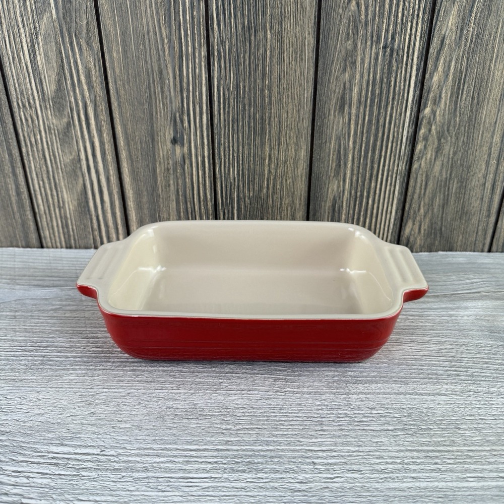 Le Creuset 17-01 Cerise Red Stoneware Rectangular Baking Dish Casserole Handles